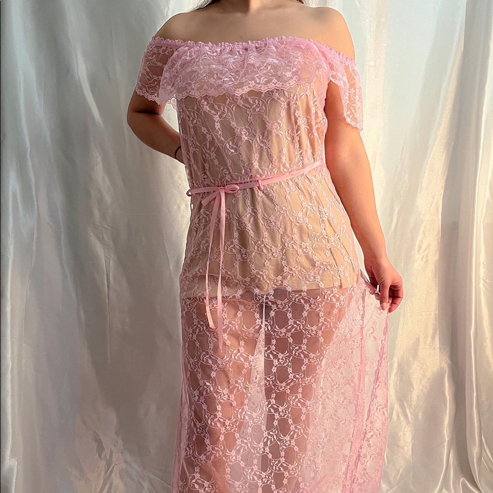 Vintage 80s Lace Ruffle Slip Gown